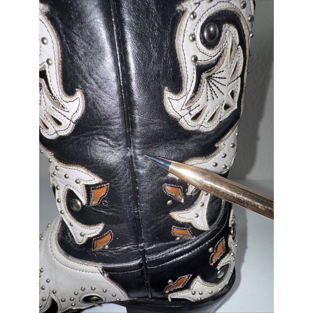 Lucchese Womens Black & White Studded Scarlette Cowboy Boots SZ 8 Western Gothic - Picture 15 of 16